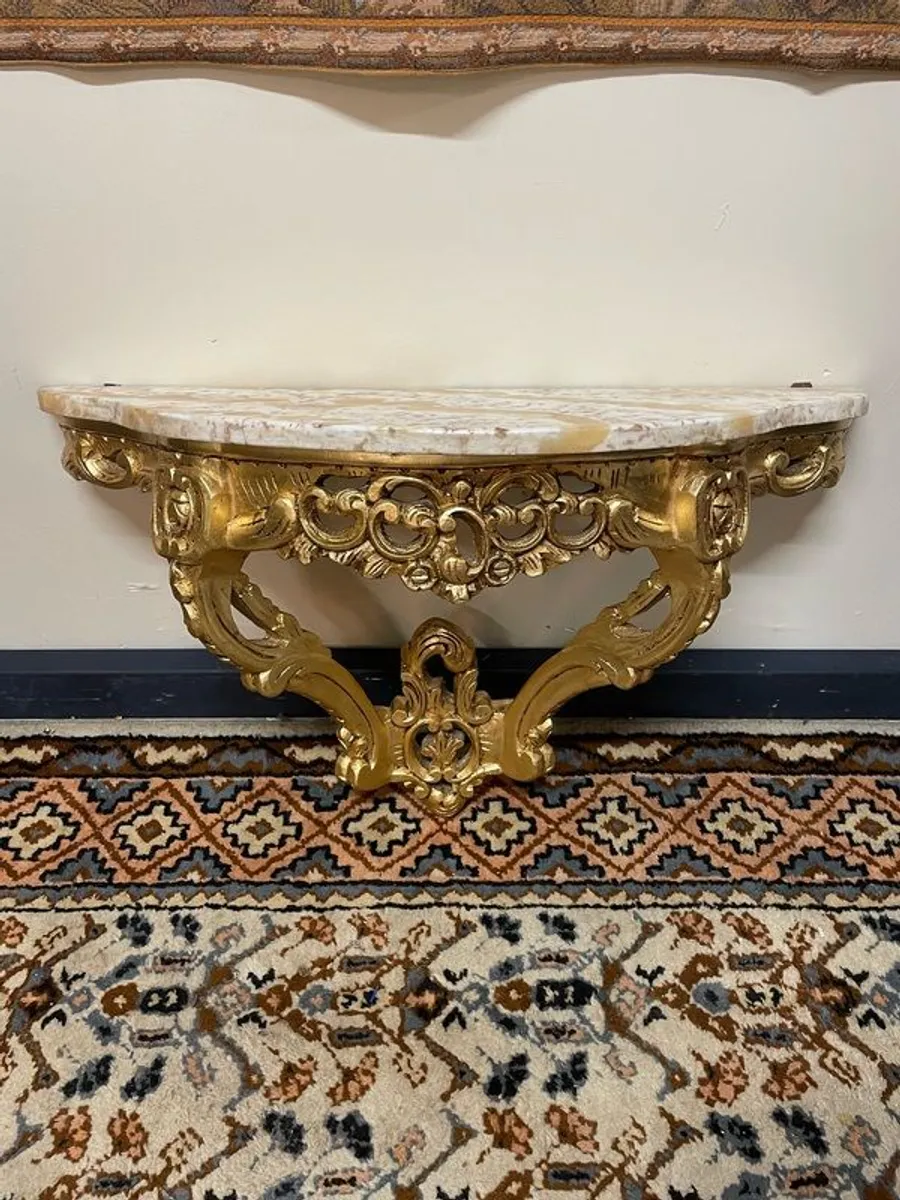 Gilt Wood Marble Top Floating Louis VXI Style Console Table - Image 1