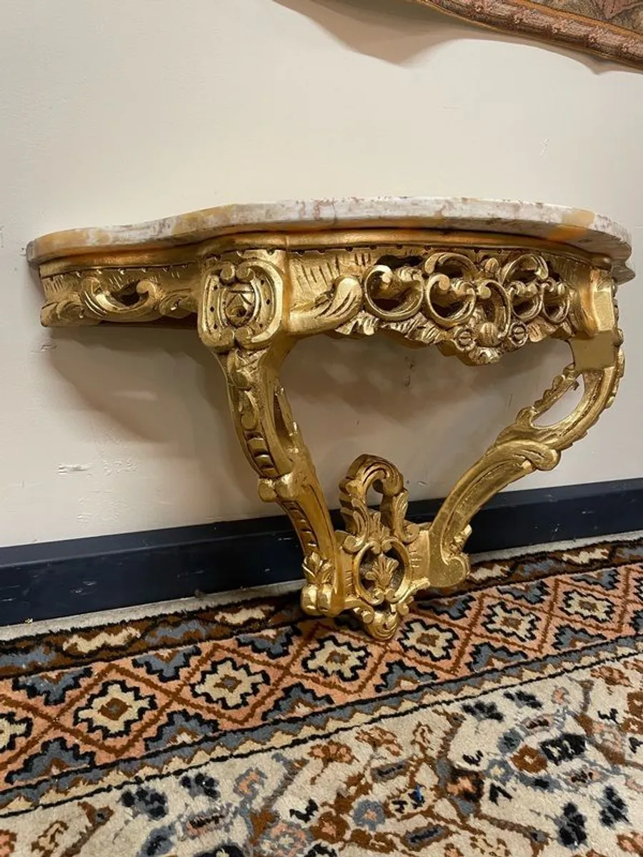 Gilt Wood Marble Top Floating Louis VXI Style Console Table - Image 2