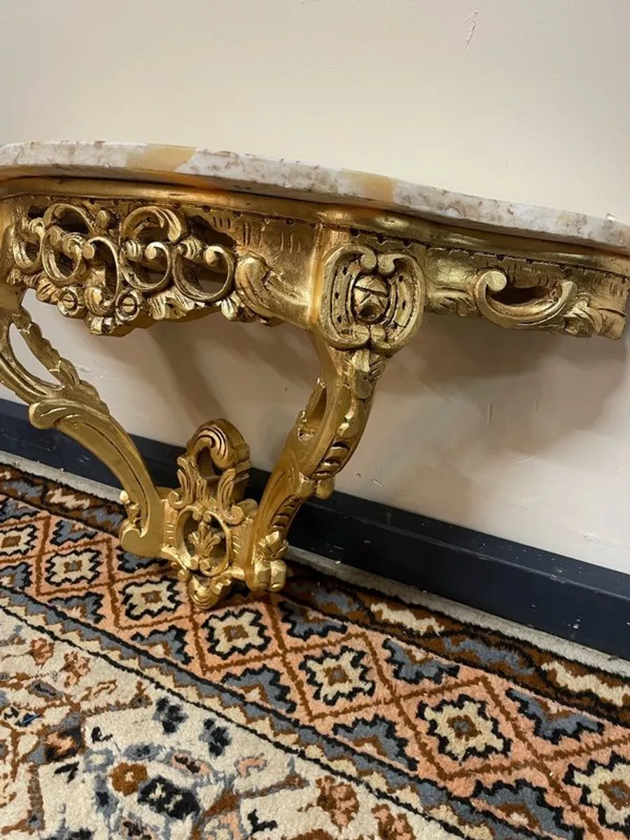 Gilt Wood Marble Top Floating Louis VXI Style Console Table - Image 3