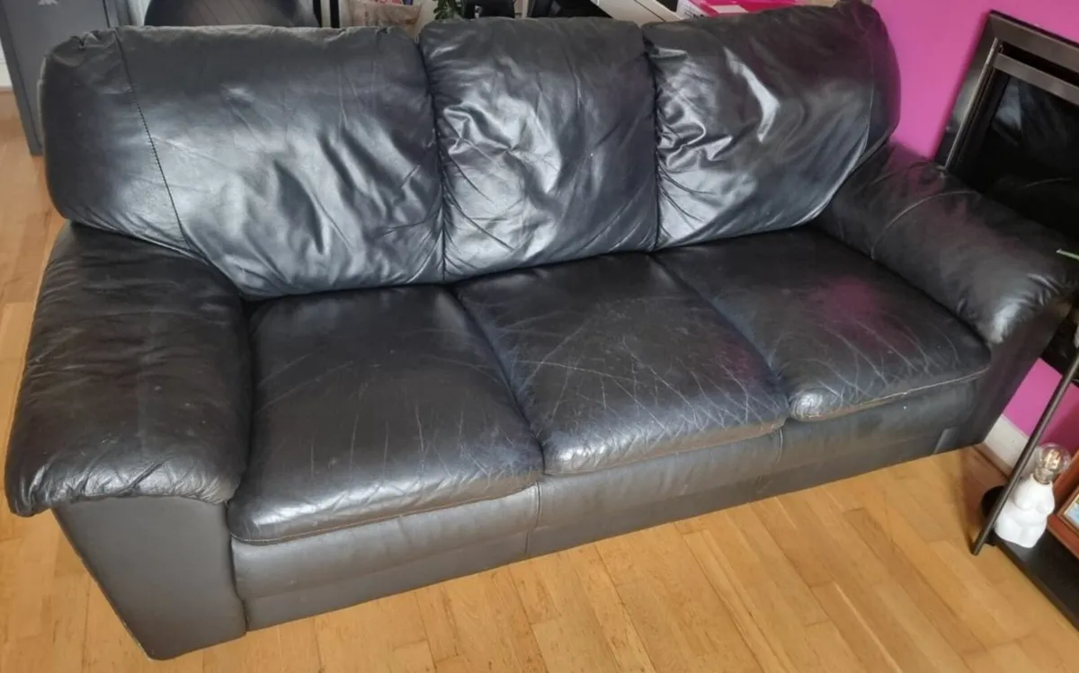 Black Leather Sofa - Image 1