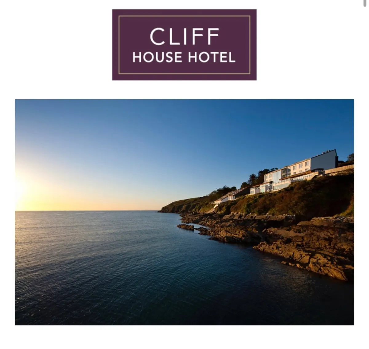 Hotel Stay Cliff House Hotel Ardmore 1st of July - Image 1