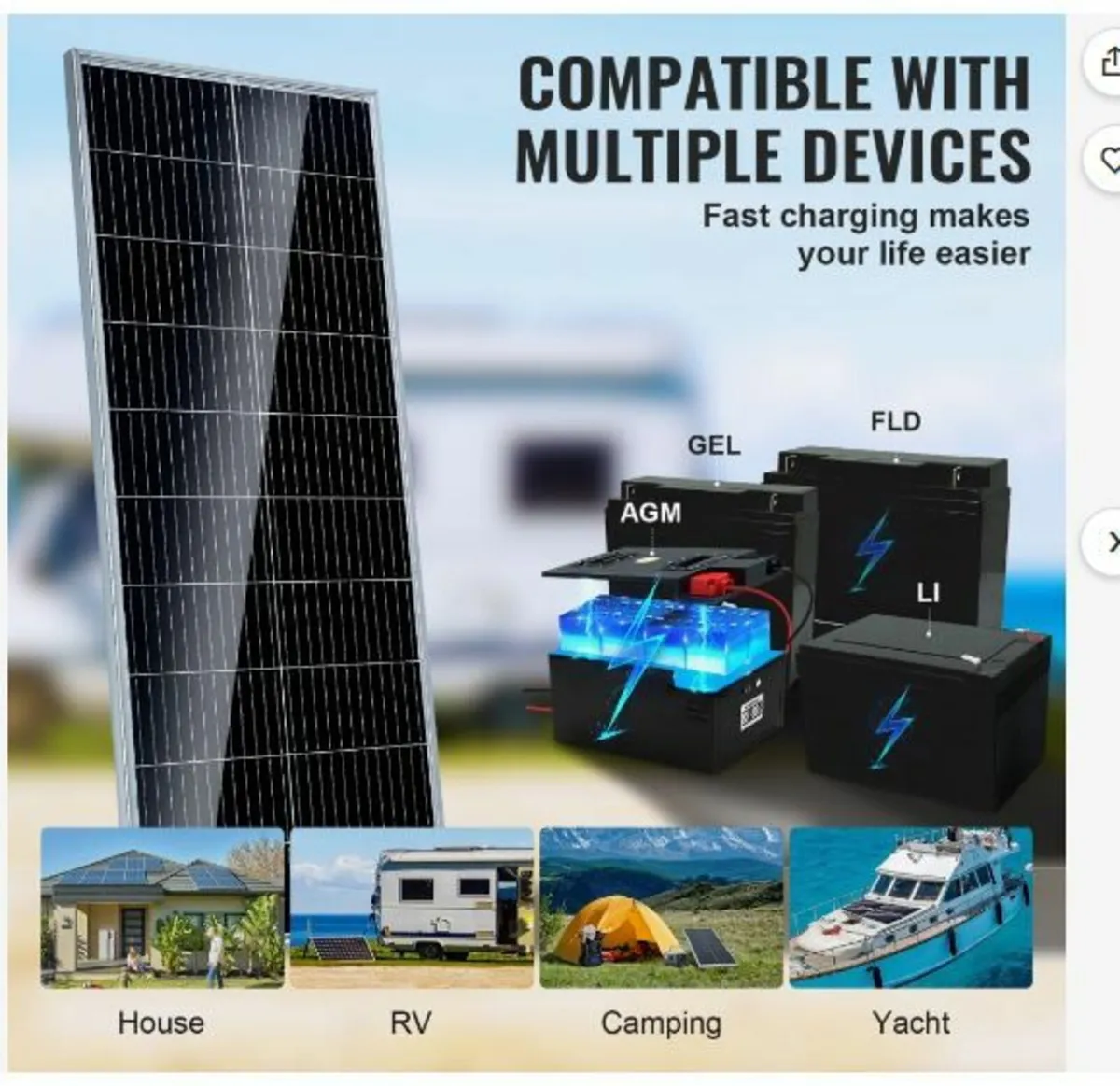 100W Monocrystalline Solar Panel Kit 12V Solar - Image 2