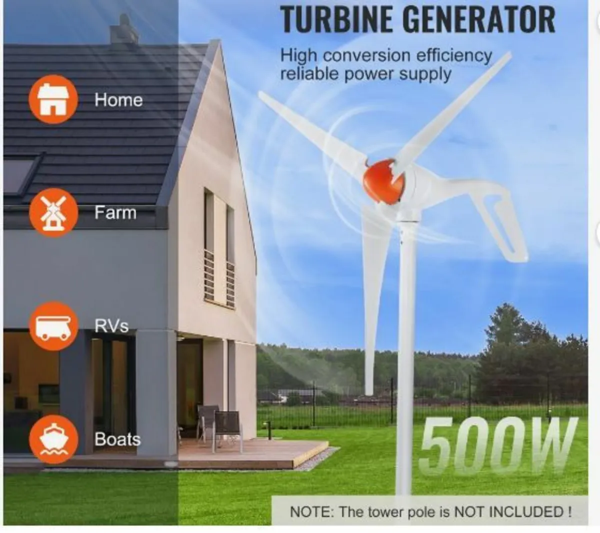 500W Wind Turbine Generator 12V 3-Blade Wind - Image 3