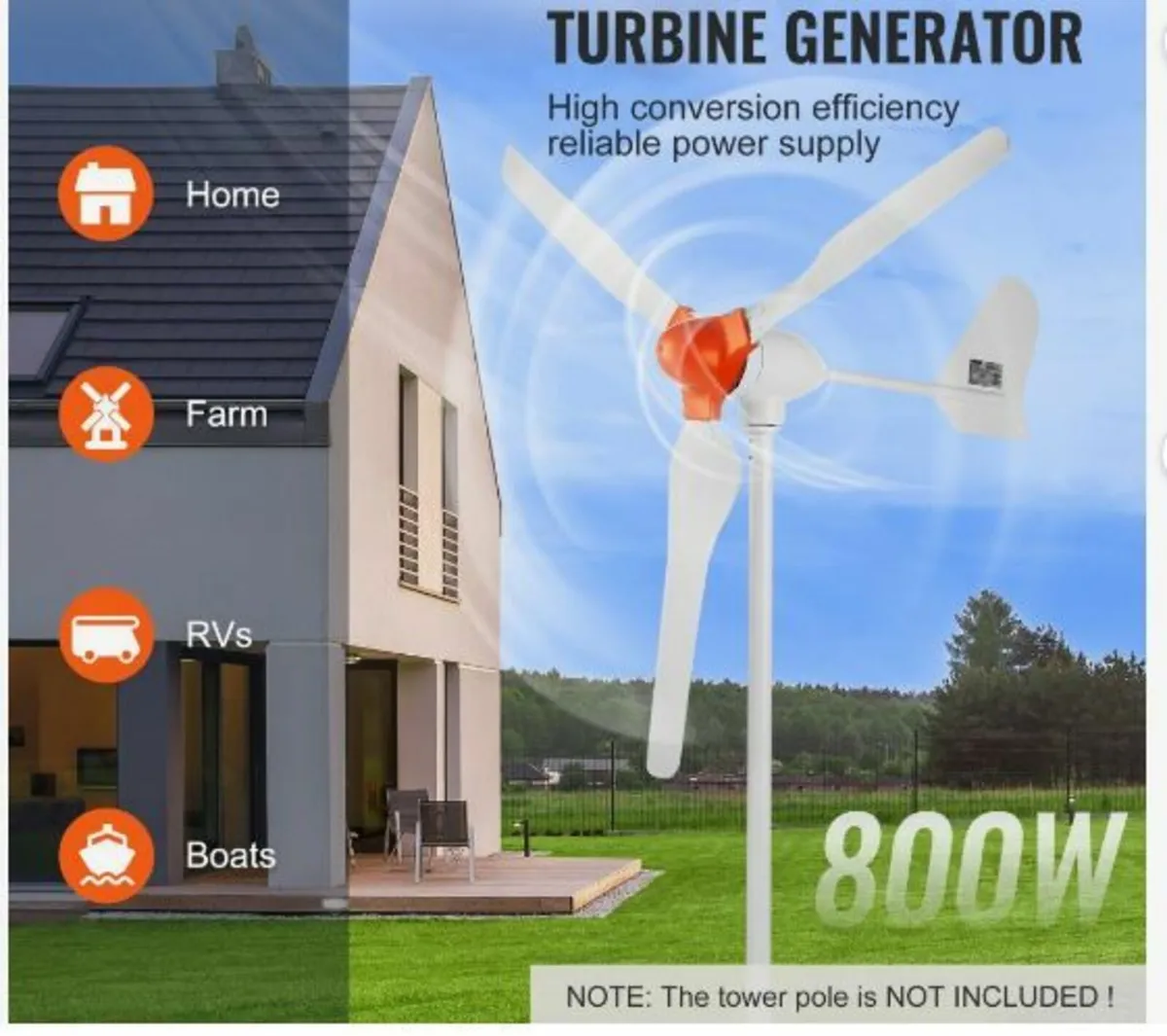 800W Wind Turbine Generator 12V 3-Blade Wind - Image 4