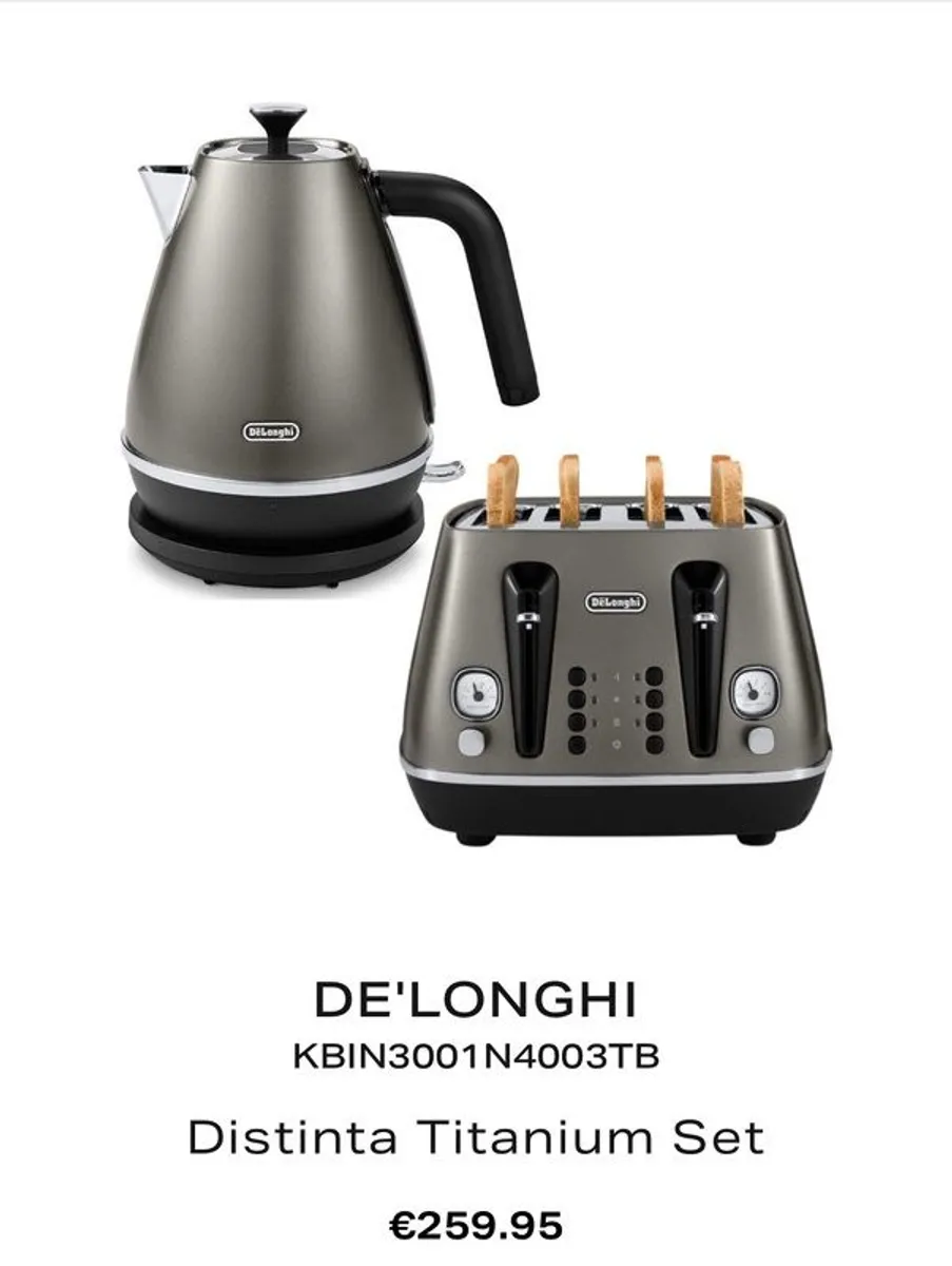 Delonghi distinta titanium kettle and toaster set