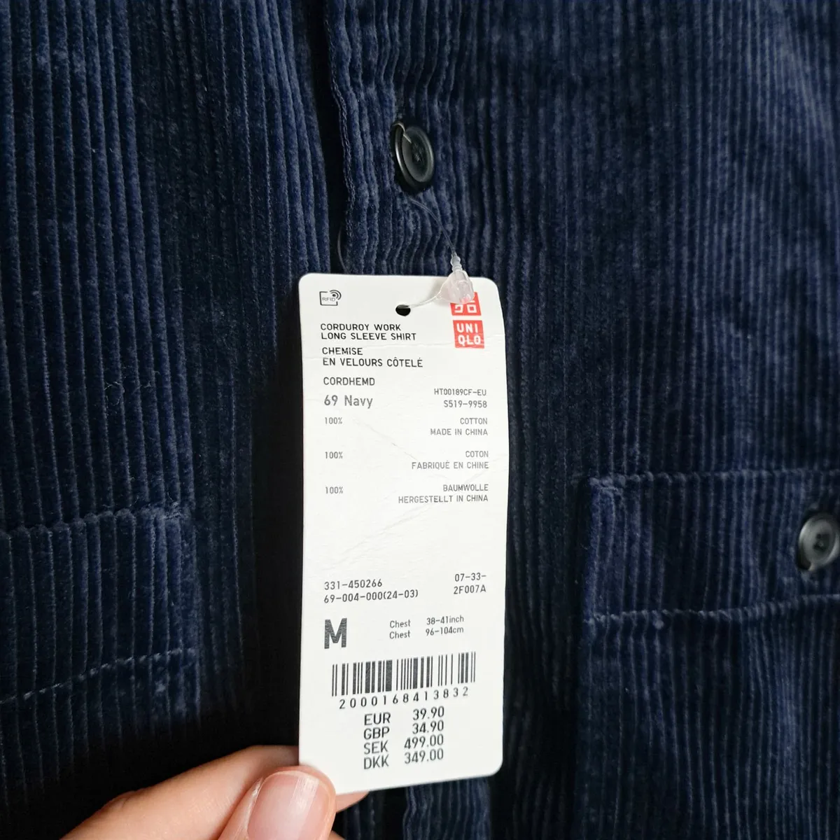 Uniqlo Navy Blue Corduroy Mens Jacket Overshirt M - Image 4