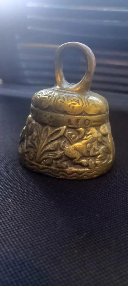 Small Antique carved Brass Bell with inscription - Image 1