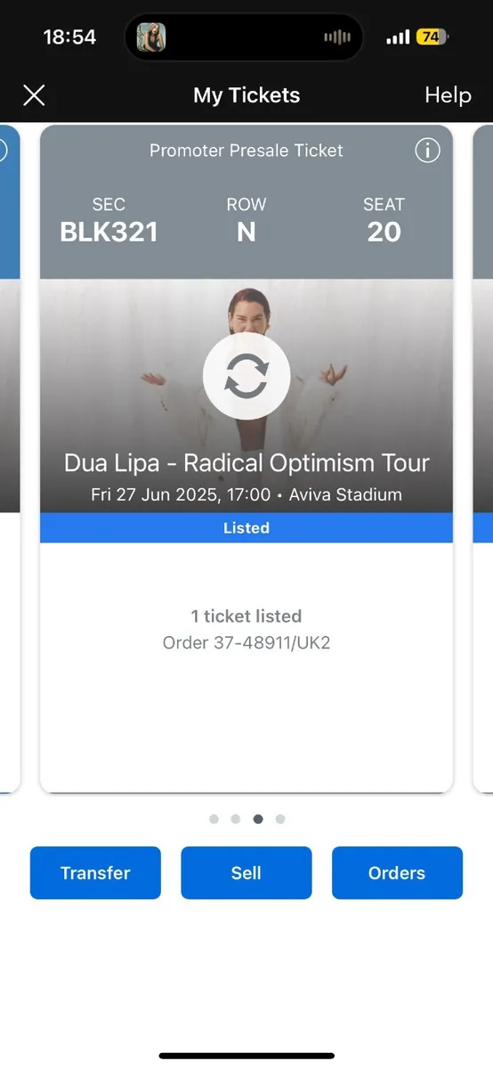 2 tickets to Dua Lipa