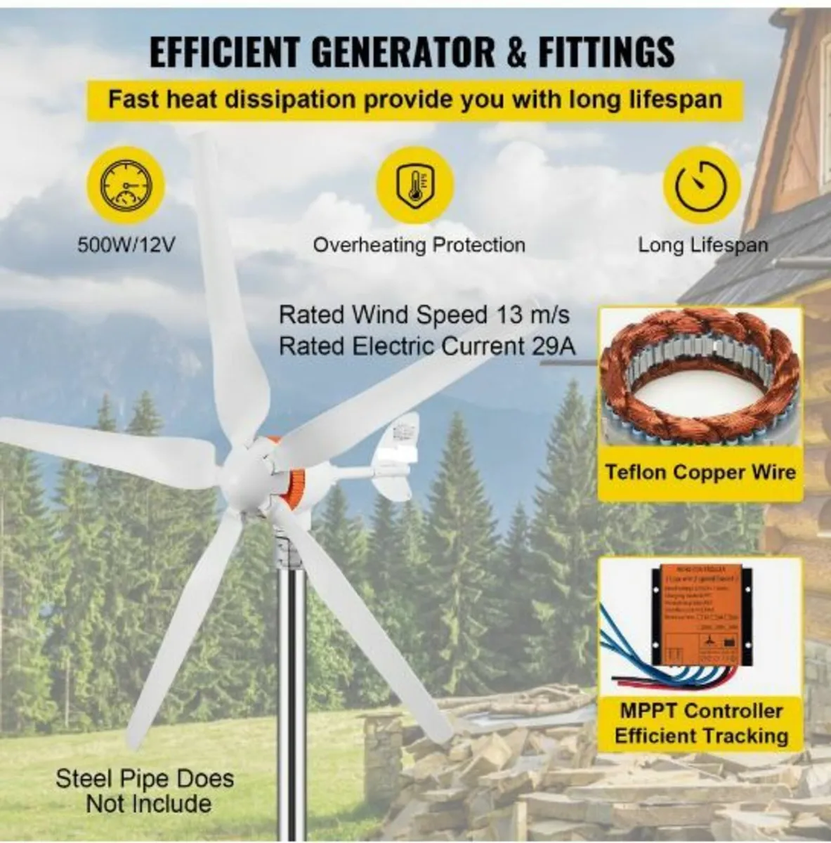 Wind Turbine Generator, 12V/AC Wind Turbine Kit, - Image 4