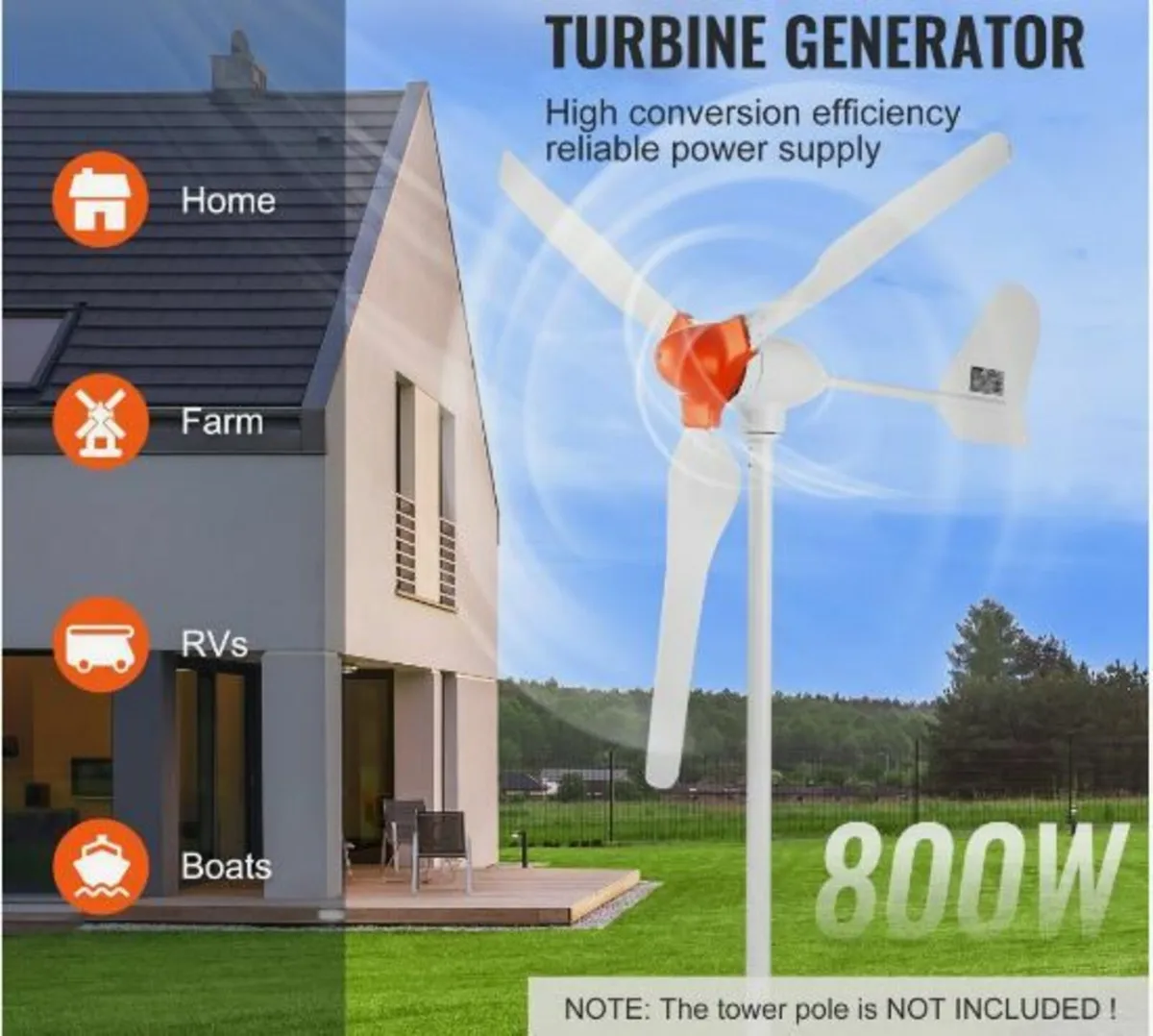 800W Wind Turbine Generator 12V 3-Blade Wind - Image 3