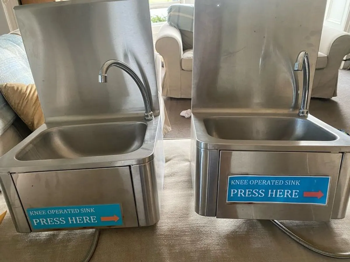 Knee-operated s/steel hand sinks x 2 - Image 1