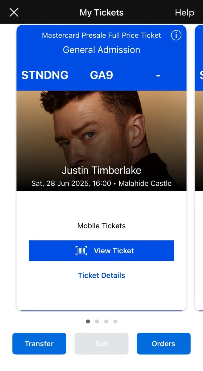 2 tickets for sale for Justin Timberlake - 28 June - Image 1