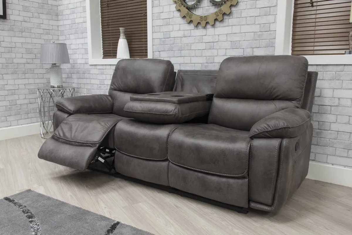 New 3+1+1 Grey Oxford Leather Recliner Sofas - Image 2