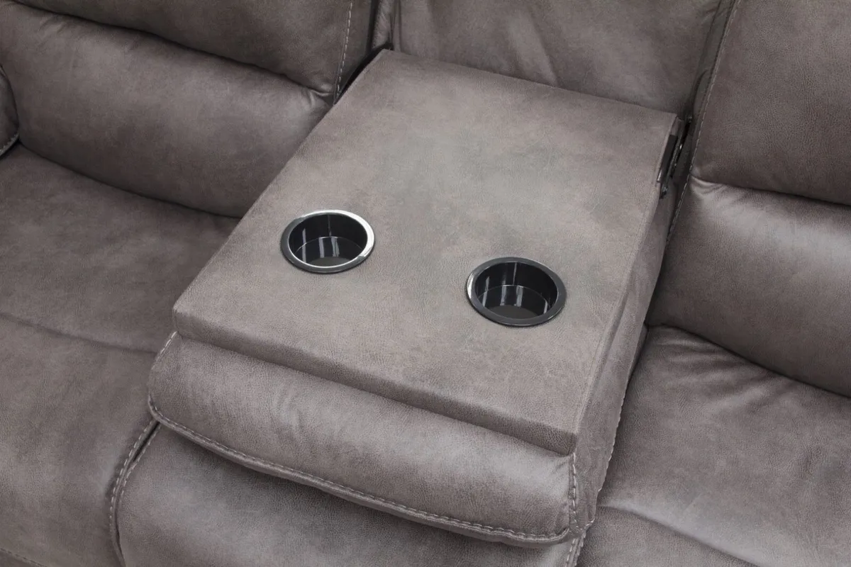New 3+1+1 Grey Oxford Leather Recliner Sofas - Image 3
