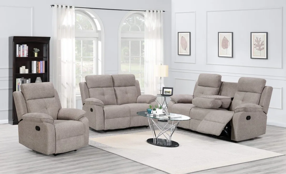 New 3+1+1 Grey Fabric Set Recliner Sofas - Image 4
