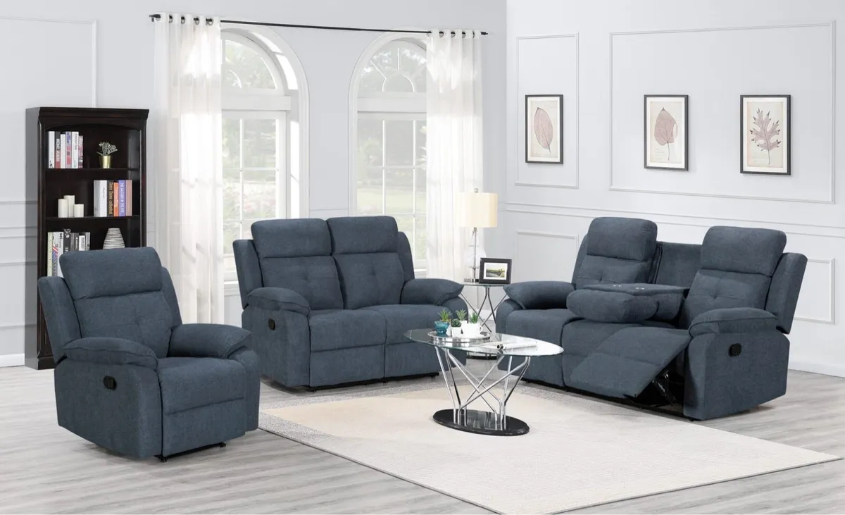 New 3+1+1 Grey Fabric Set Recliner Sofas - Image 2