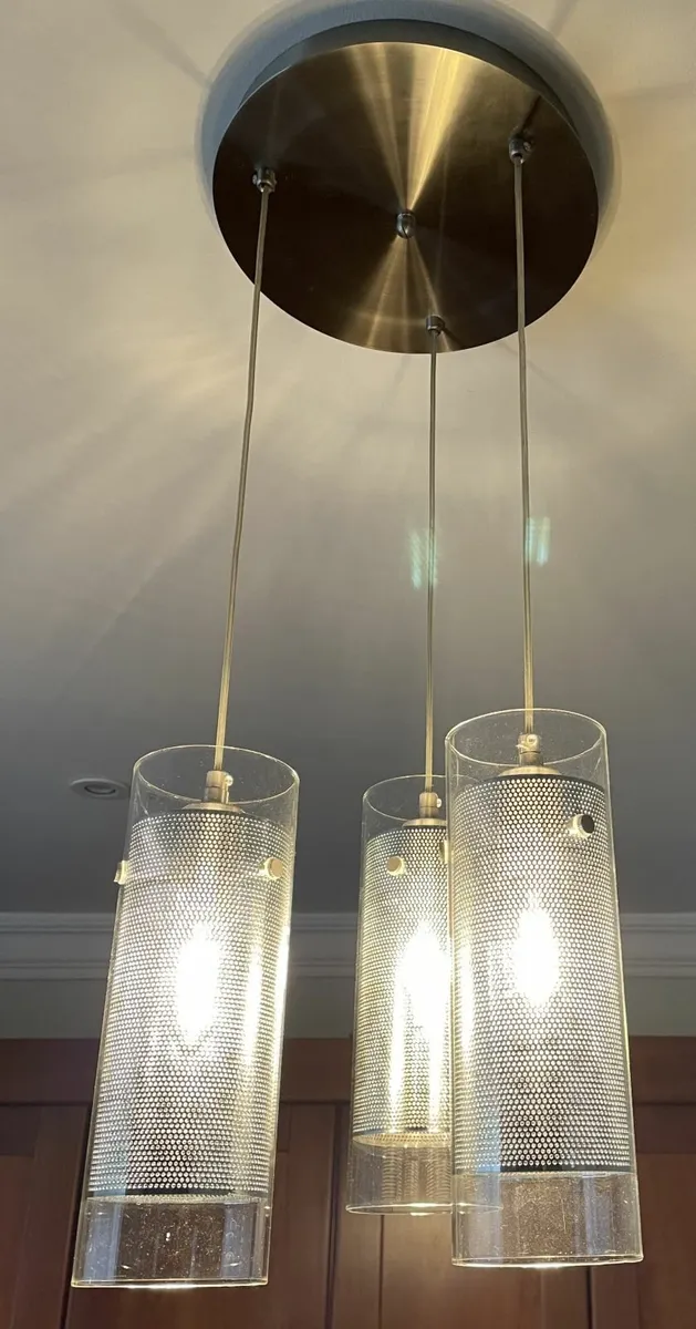 3 Glass Cylinder Pendant Ceiling Light (Chrome) - Image 2