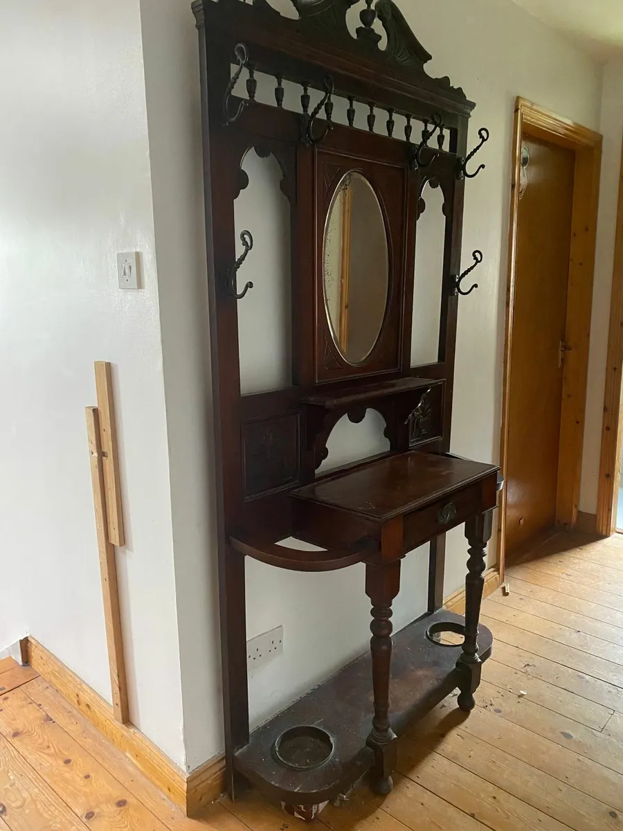 A Victorian Carved Wood Mirror Back Hall Stand - Image 4