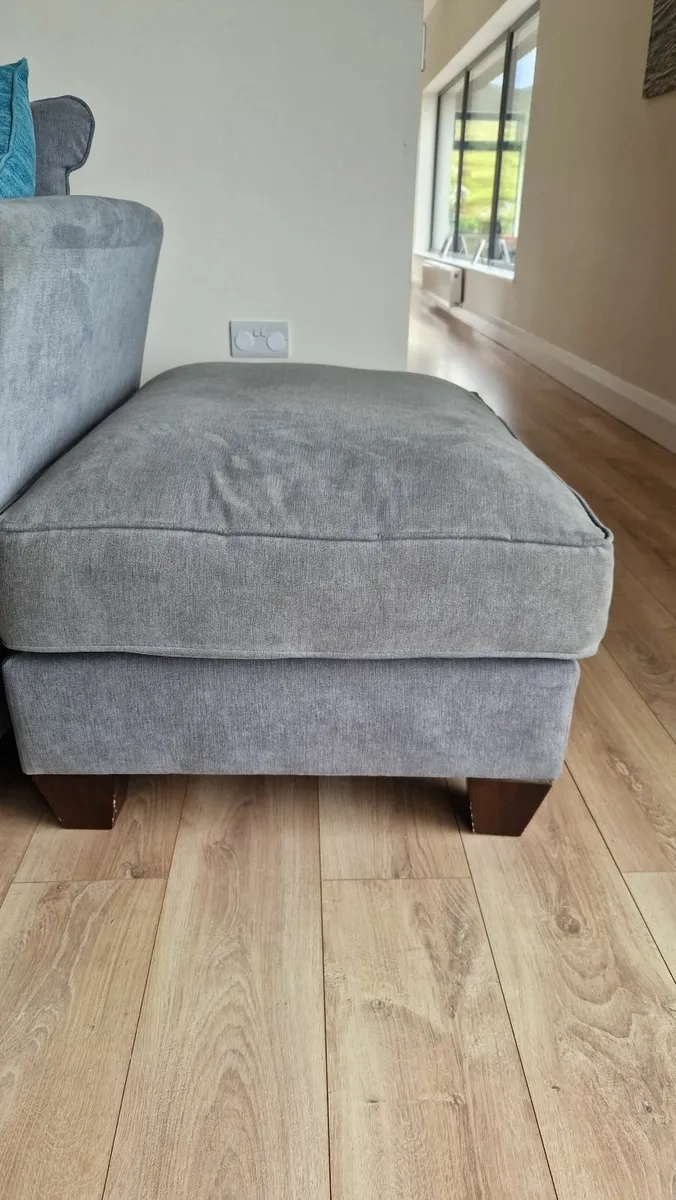 Grey L shape couch armchair and footstool - Image 2