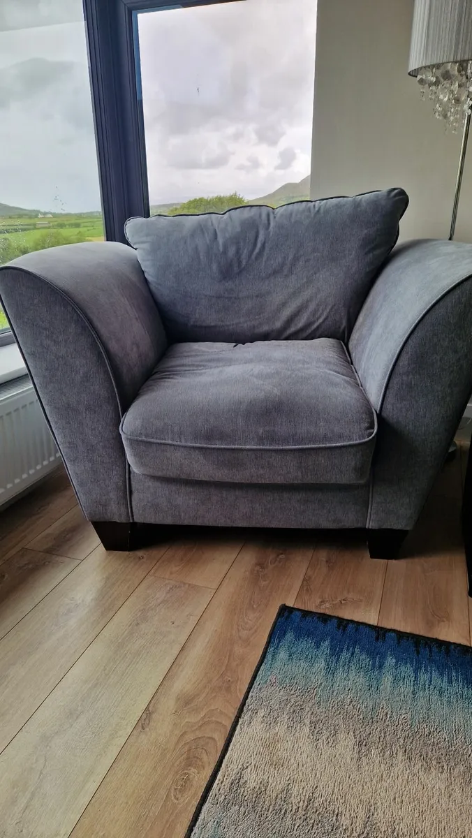 Grey L shape couch armchair and footstool - Image 4