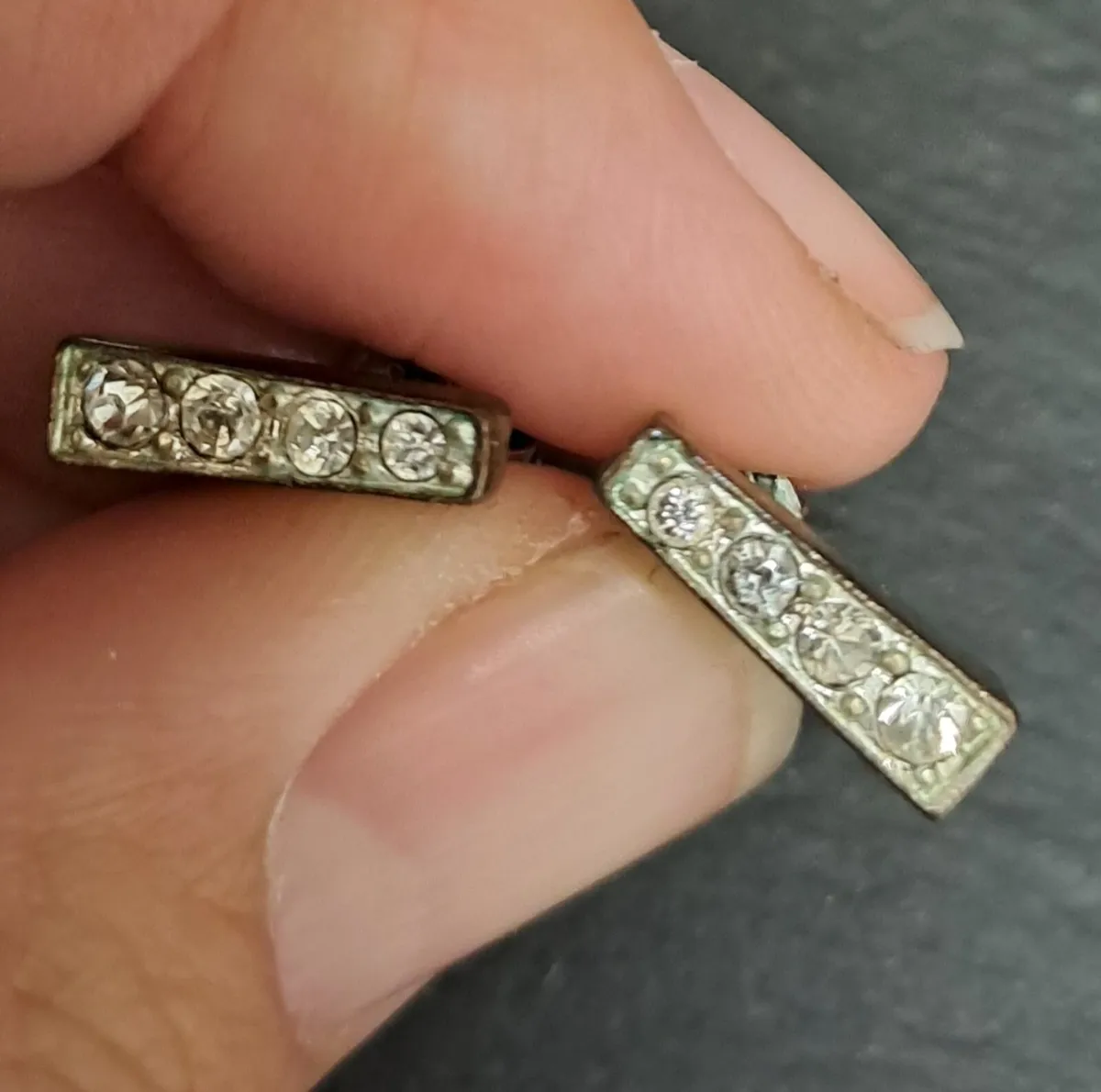 Silver earrings rectangular with crystals - Image 1