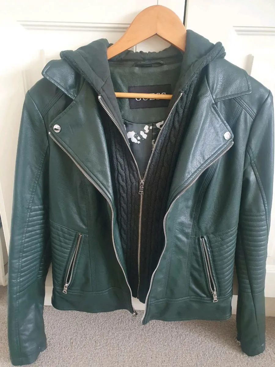 Dark green guess faux leather jacket - Image 2