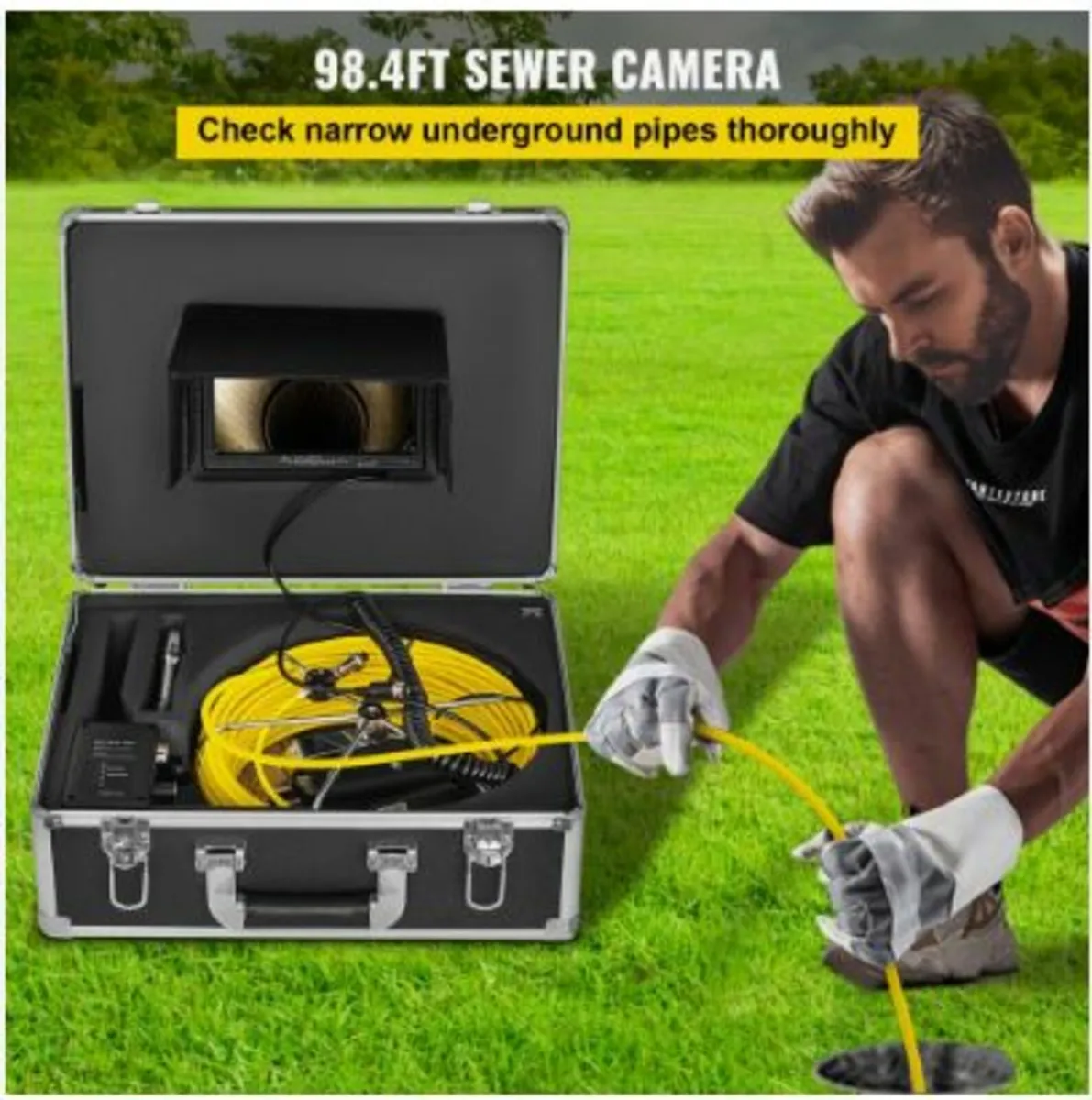 30M Sewer Inspection Video Camera 7” Monitor Pipe - Image 2
