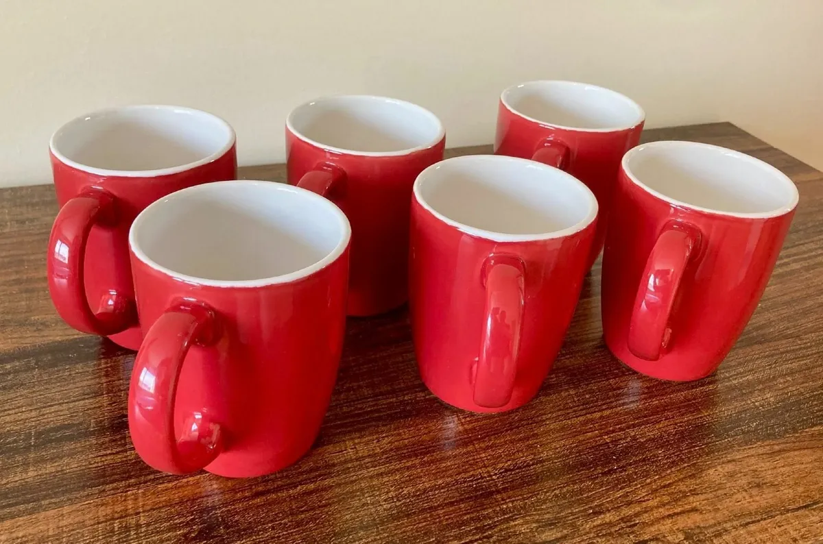 Set of 6 Red Ceramic Mugs - Image 1