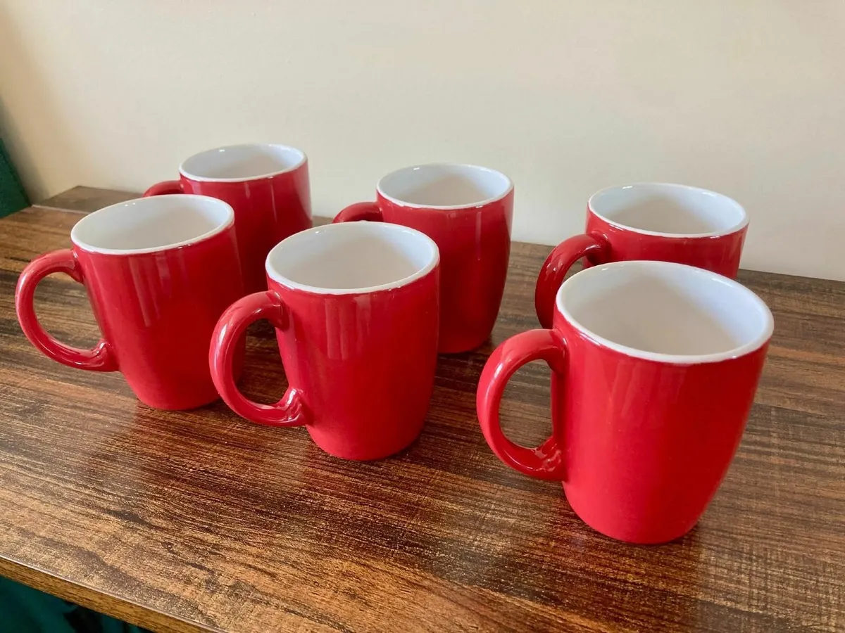 Set of 6 Red Ceramic Mugs - Image 2