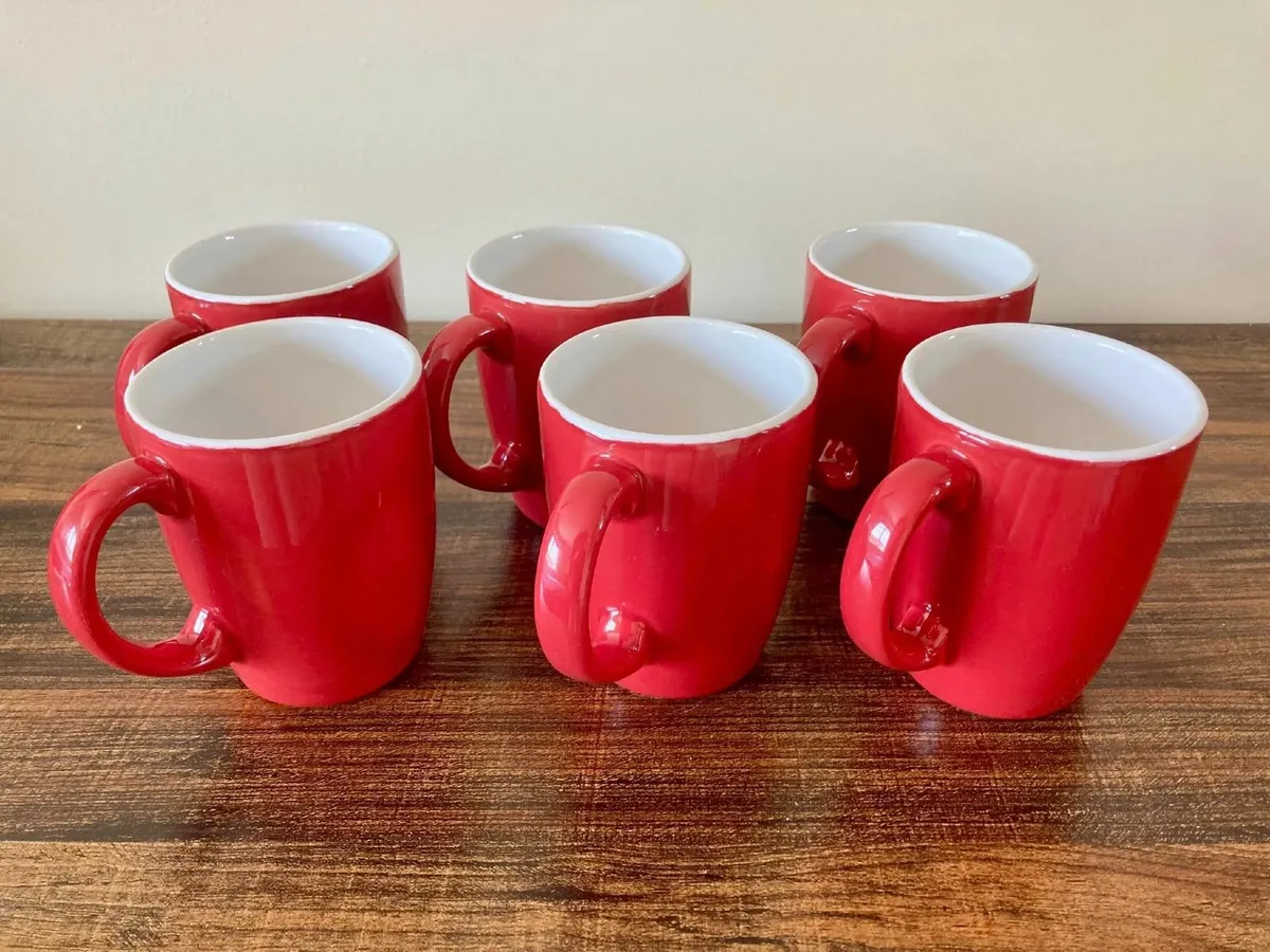 Set of 6 Red Ceramic Mugs - Image 3