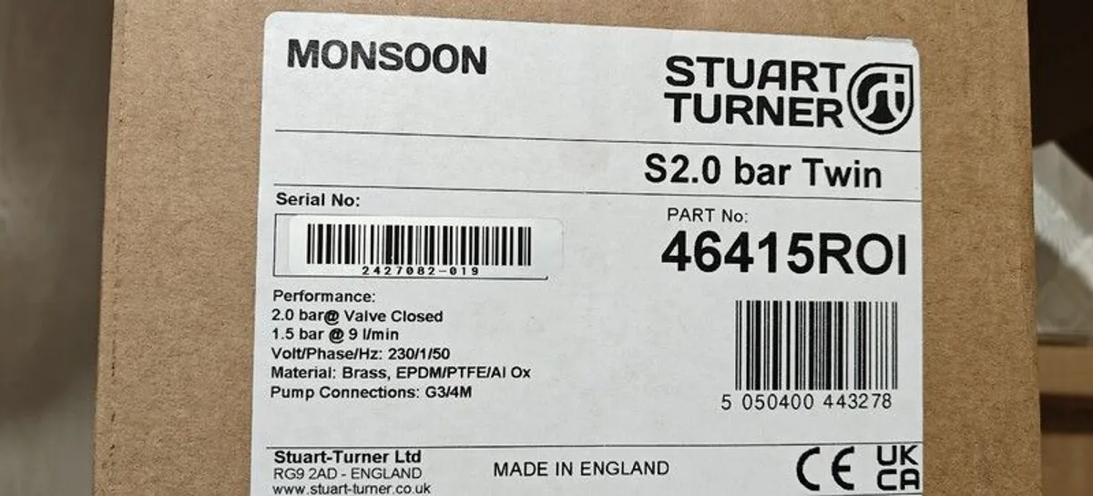 Stuart Turner Monsoon Pump 2.0 Bar Twin (only 6 months old) - Image 1
