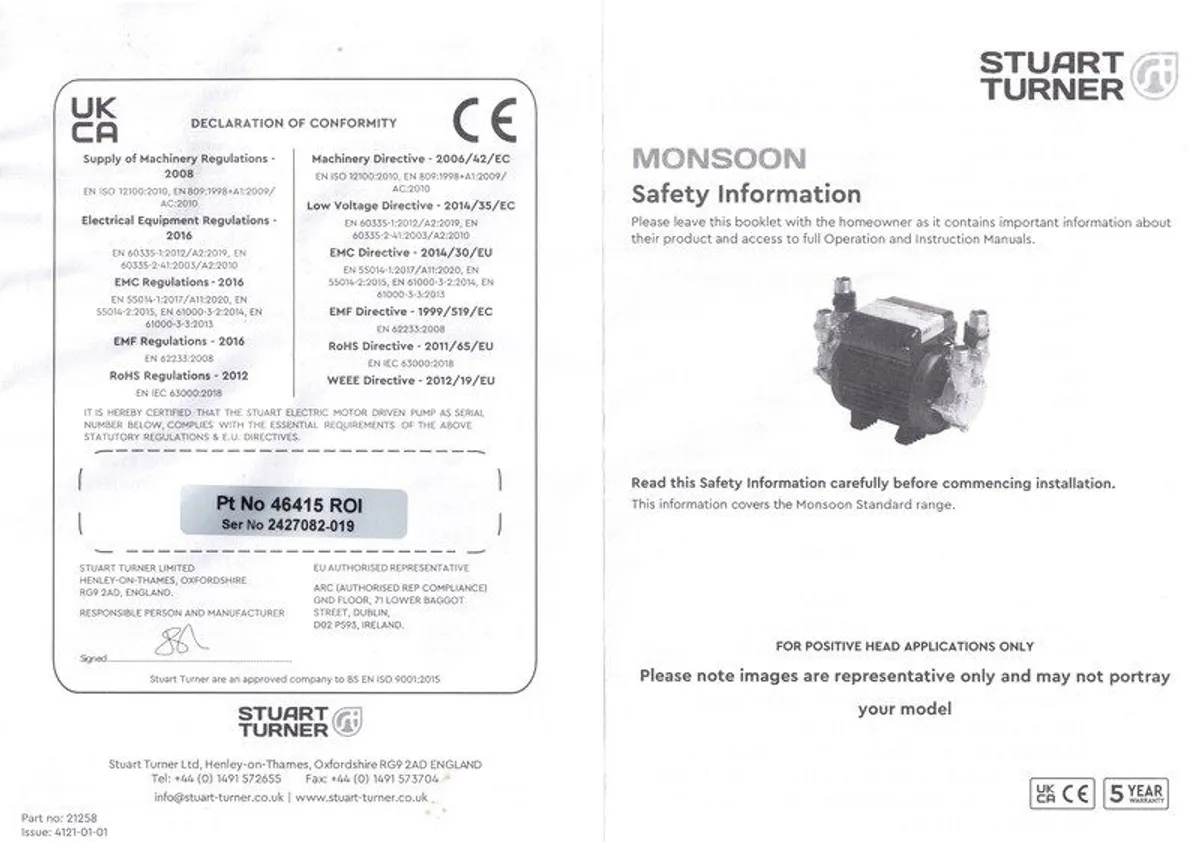 Stuart Turner Monsoon Pump 2.0 Bar Twin (only 6 months old) - Image 3