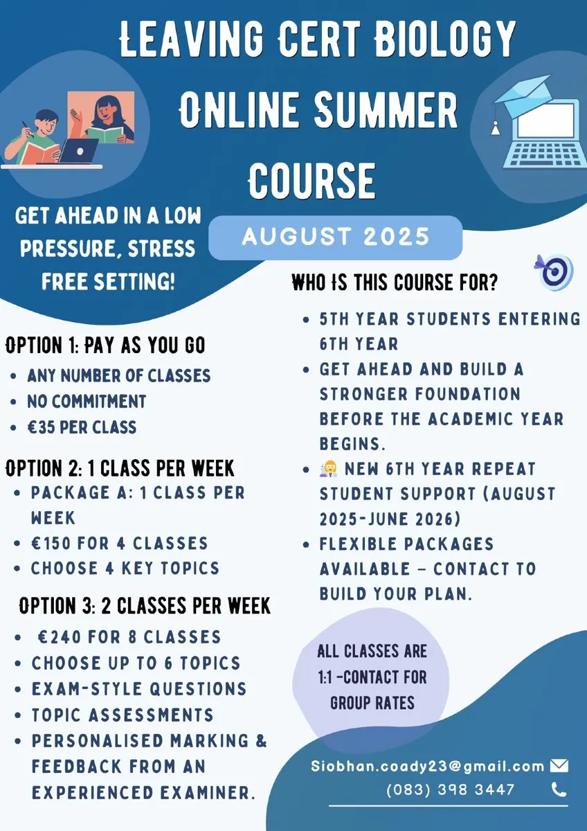 Leaving Cert Biology Online Summer Course