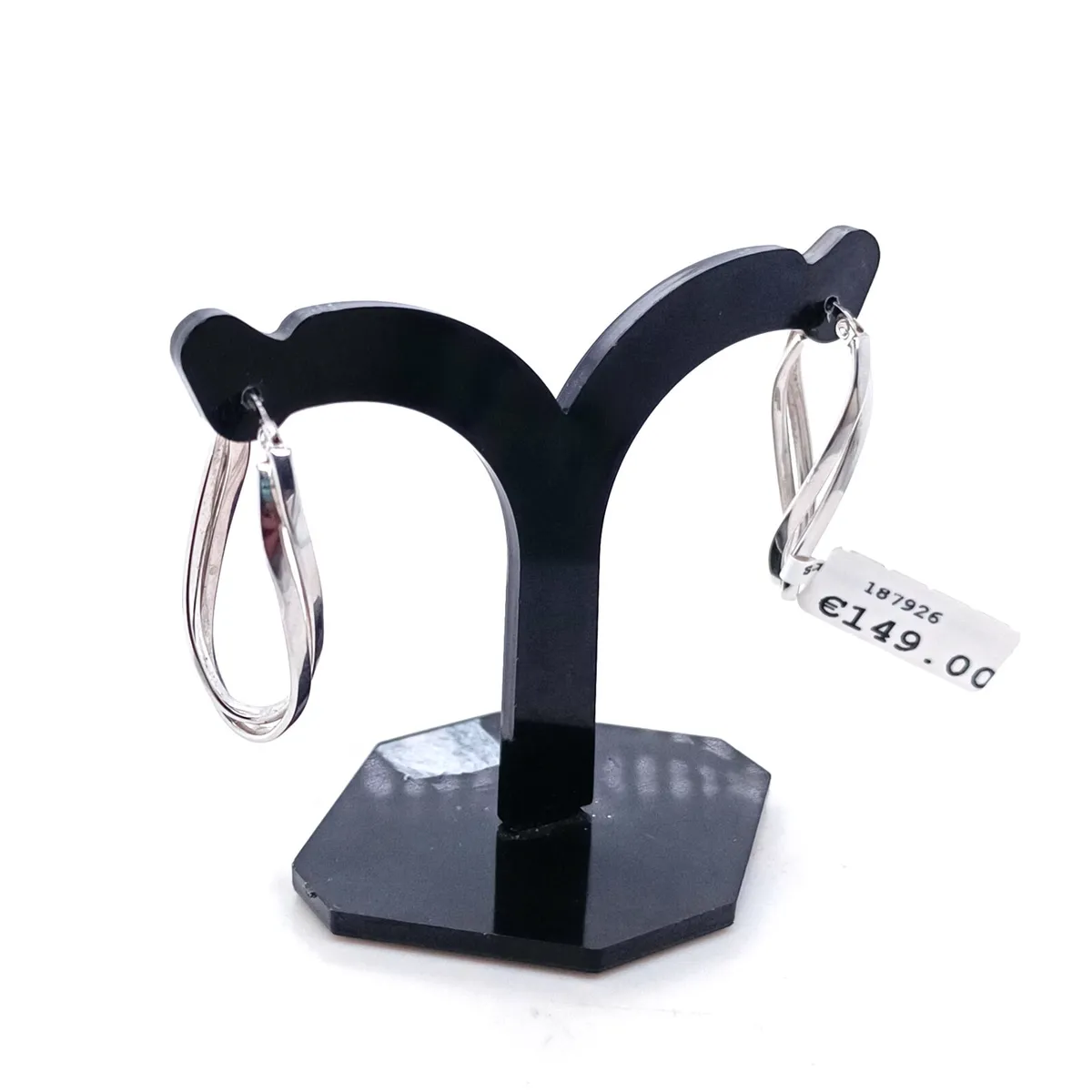 9k White Gold Twist Hoop Earrings - Image 1