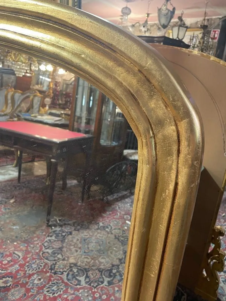 Large gilt wood overmantle mirror. Uneven frame. - Image 3