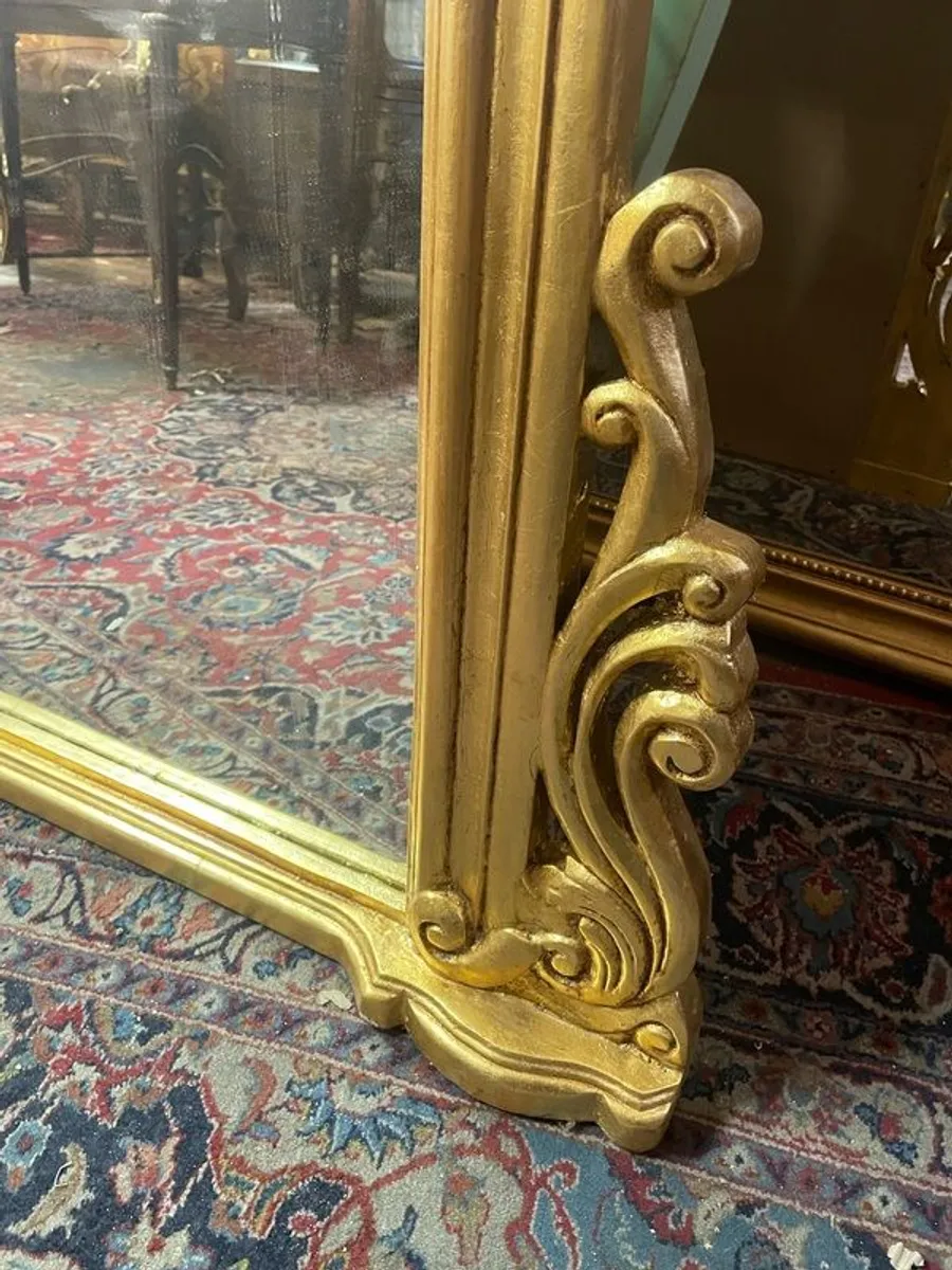 Large gilt wood overmantle mirror. Uneven frame. - Image 4