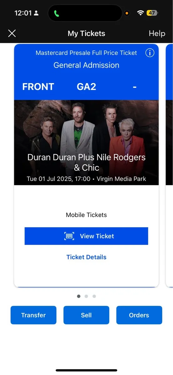 Duran Duran 2 Front Standing tickets Cork - Image 1