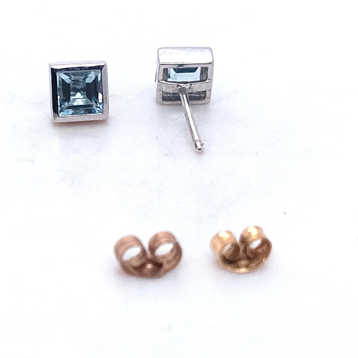 Princess Cut Blue Topaz Earrings 9k Gold - Image 4