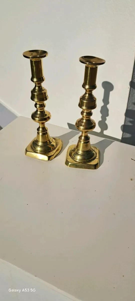 2 original brass candle stick holders - Image 1