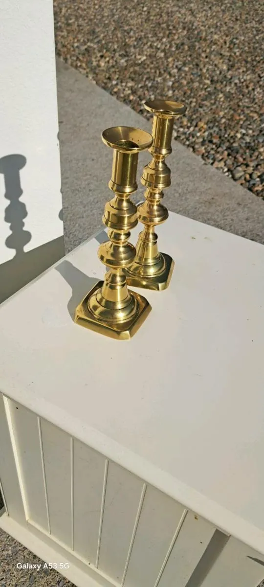 2 original brass candle stick holders - Image 2