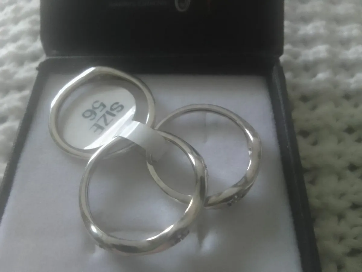 STERLING SILVER SET OF 3 HEAVY STACKER RINGS O NEW - Image 3
