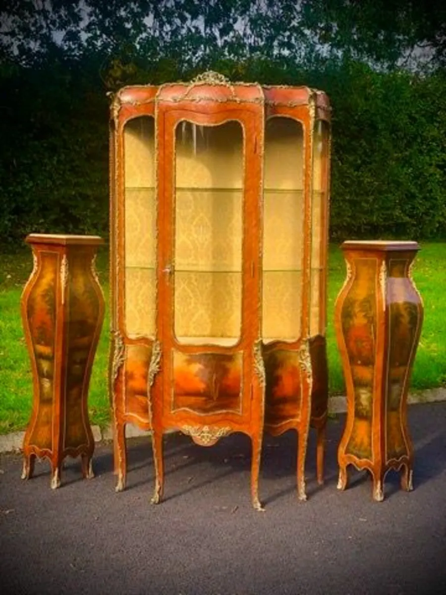Bombé Cabinet & Matching Marble-Topped Flower Stan - Image 1