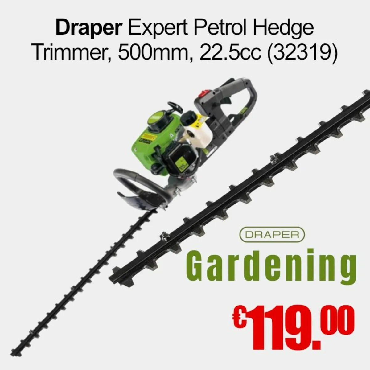 Draper Expert Petrol Hedge Trimmer, 500mm, 22.5cc - Image 1