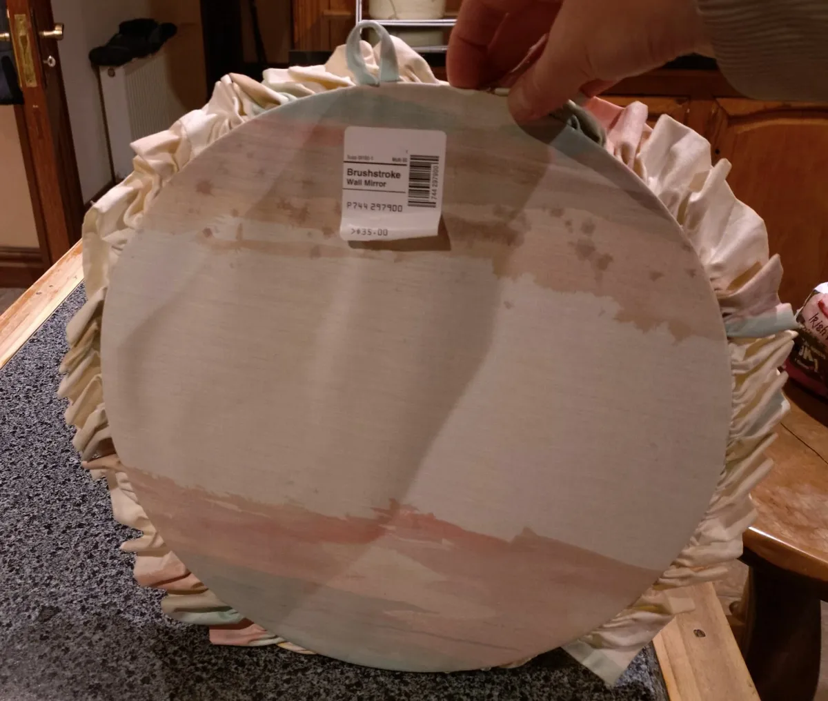 FANCY ROUND CLOTH MIRROR (USED). - Image 3