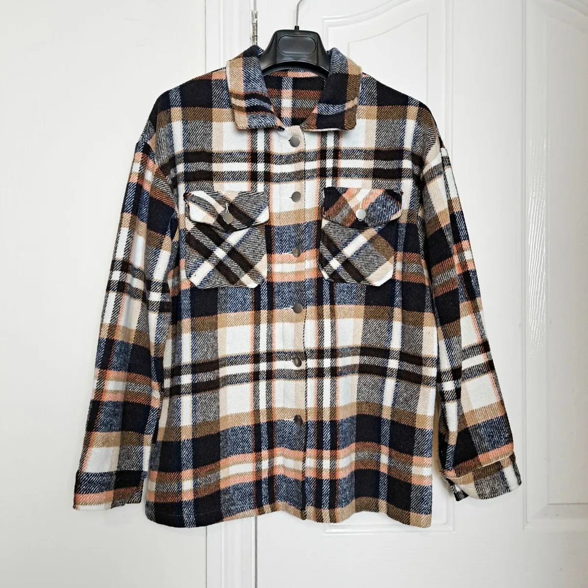 Relaxed Fit Buttons Plaid Shacket Jacket Shirt S/M - Image 1