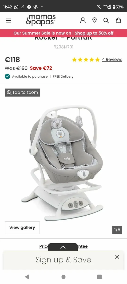 Baby swing- Joie Sansa 2-in-1 Baby Swing - Image 1