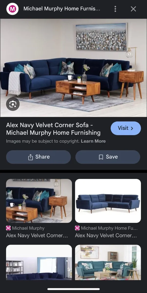 L Shaped Navy Velvet Couch - Image 3