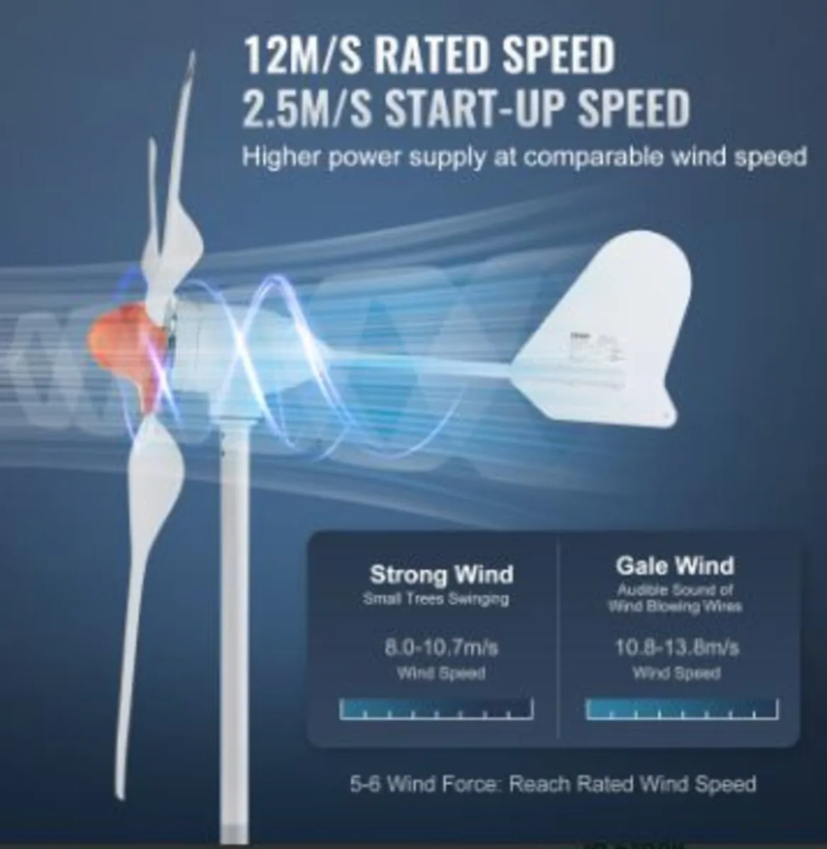 800W Wind Turbine Generator 12V 3-Blade Wind - Image 2