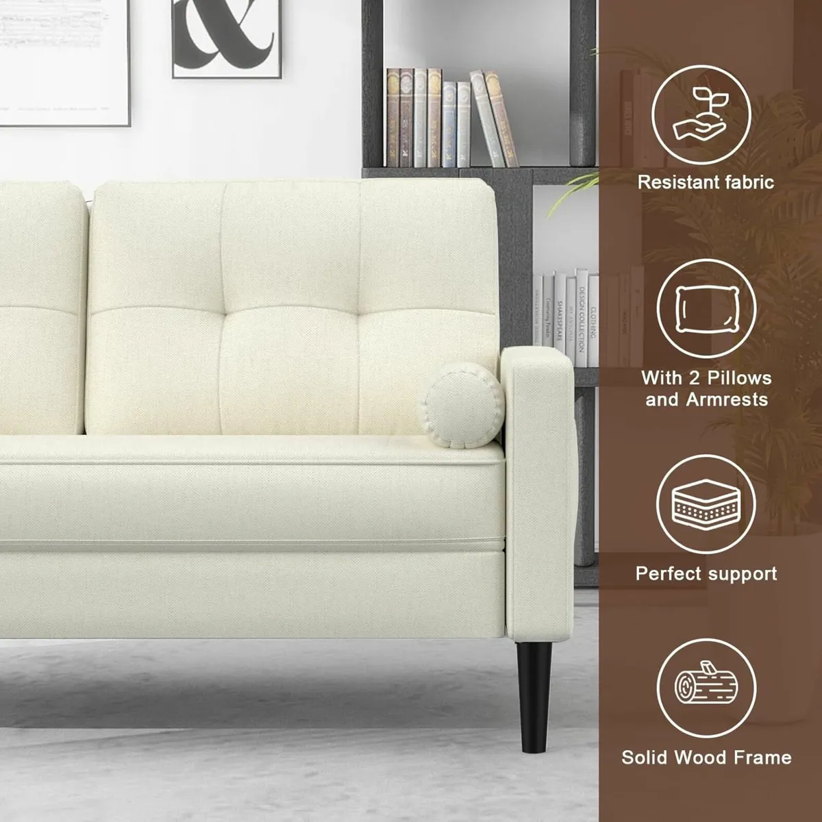 Sofa 2 Seater Couch Comfy Seat Cushion, 2 Pillows - Image 4