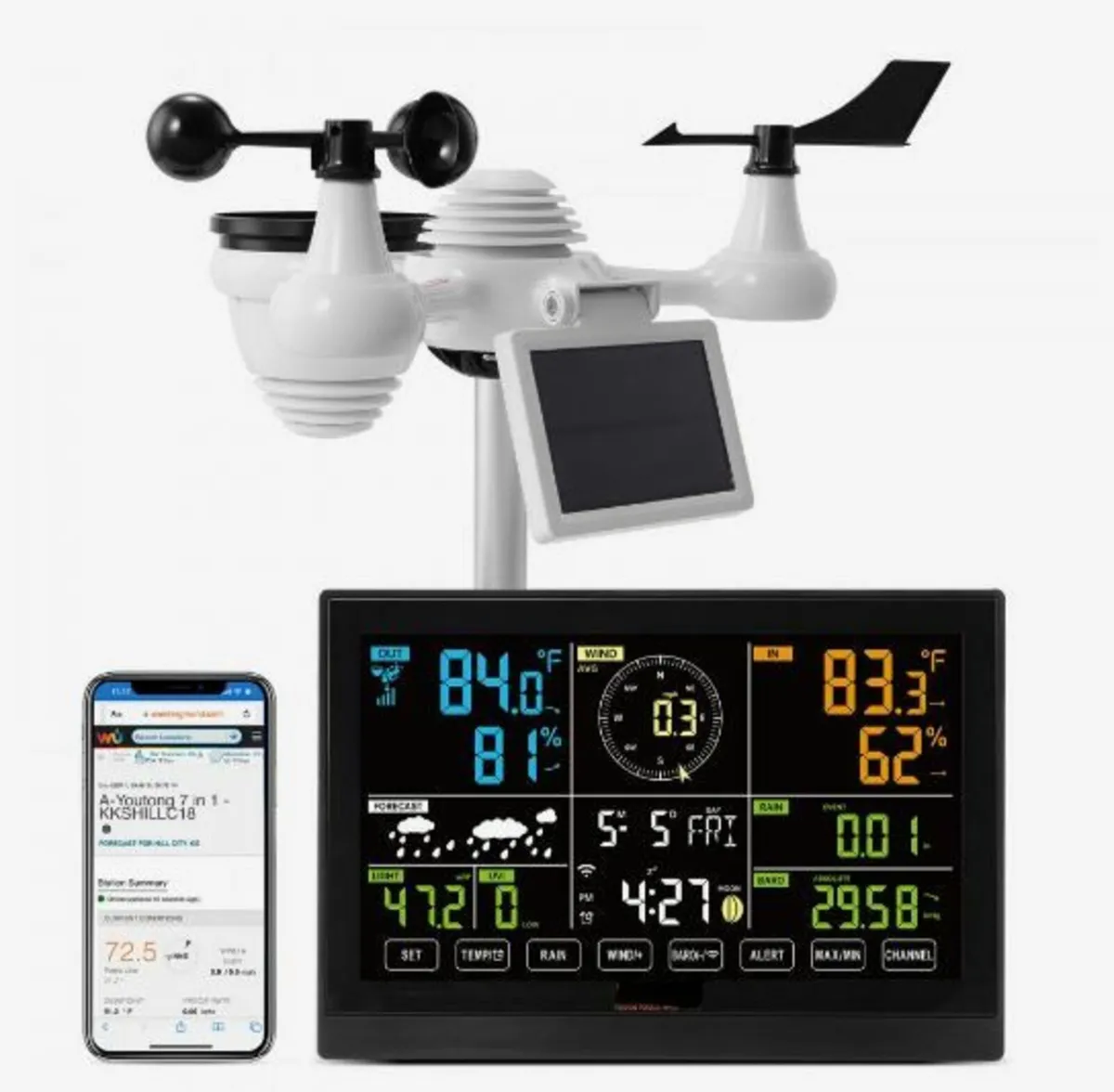 7-in-1 Wi-Fi Weather Station, 7.5 in Color Displa - Image 1